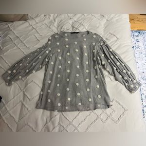 Zara grey with white polka dot balloon sleeve top